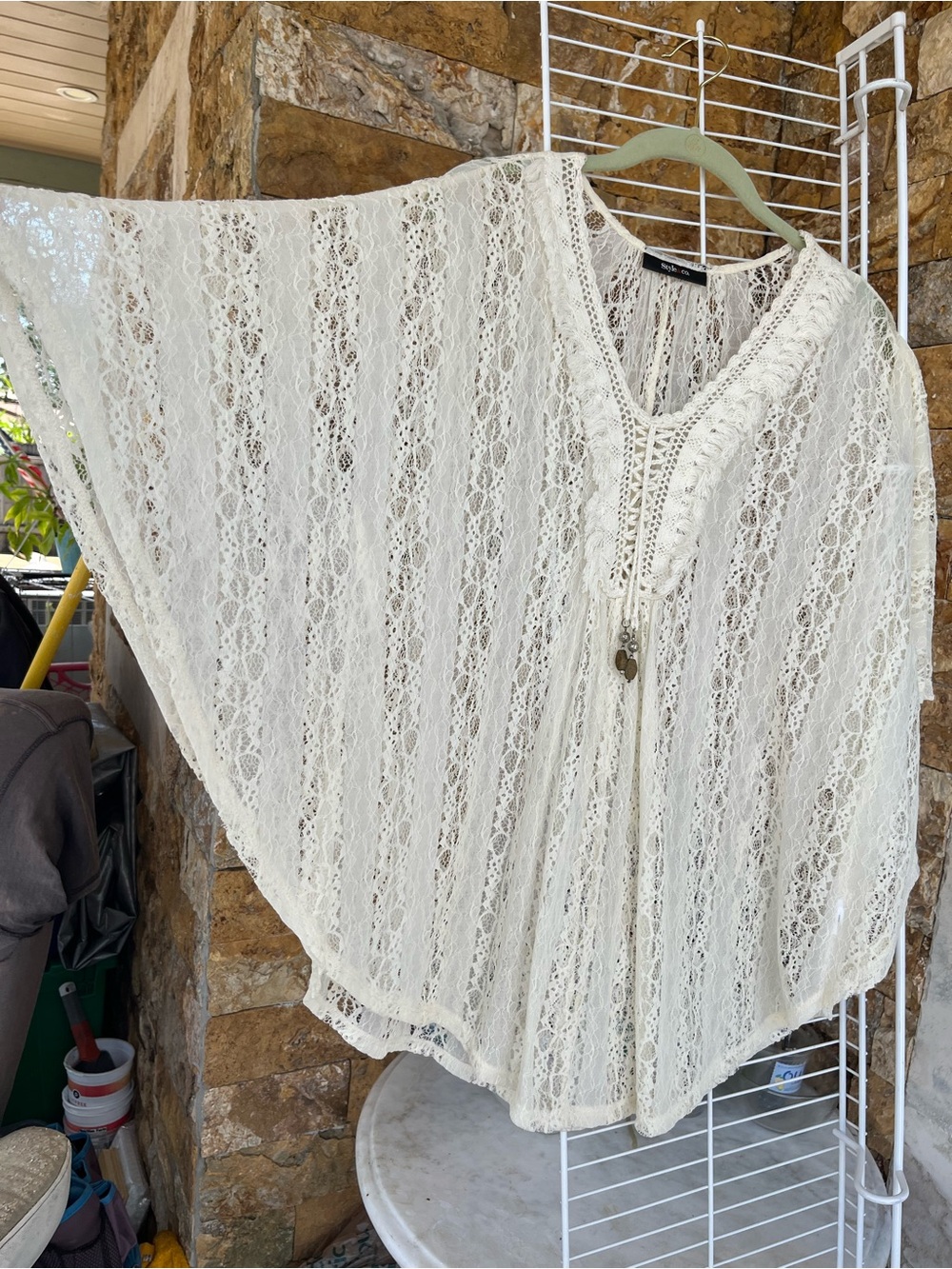 Style & Co. Ivory Crochet Lace V-Neck Top